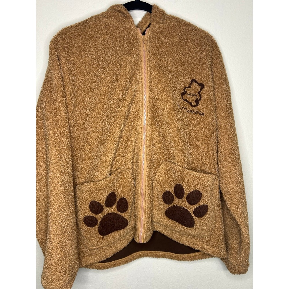 Tutu Anna Brown Teddy Bear Paw Print Fleece Zip Up Hoodie Jacket